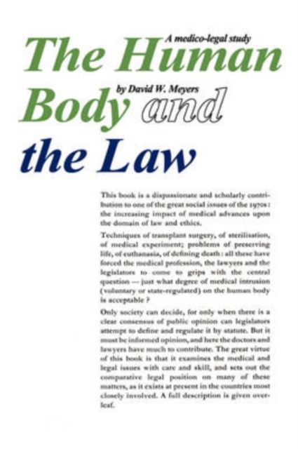 Human Body and the Law : A Medico-legal Study