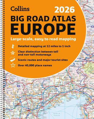 Collins 2026 Big Road Atlas Europe : Clear and Detailed Map of Europe in A3 Size with Spiral Binding