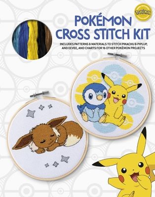 PokeMon Cross Stitch Kit : Includes Patterns and Materials to Stitch Pikachu & Piplup, & Evee, and Charts for 16 Other PokeMon Projects