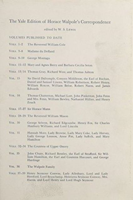 The Yale Editions of Horace Walpole's Correspondence, Volume 17 : With Sir Horace Mann, I