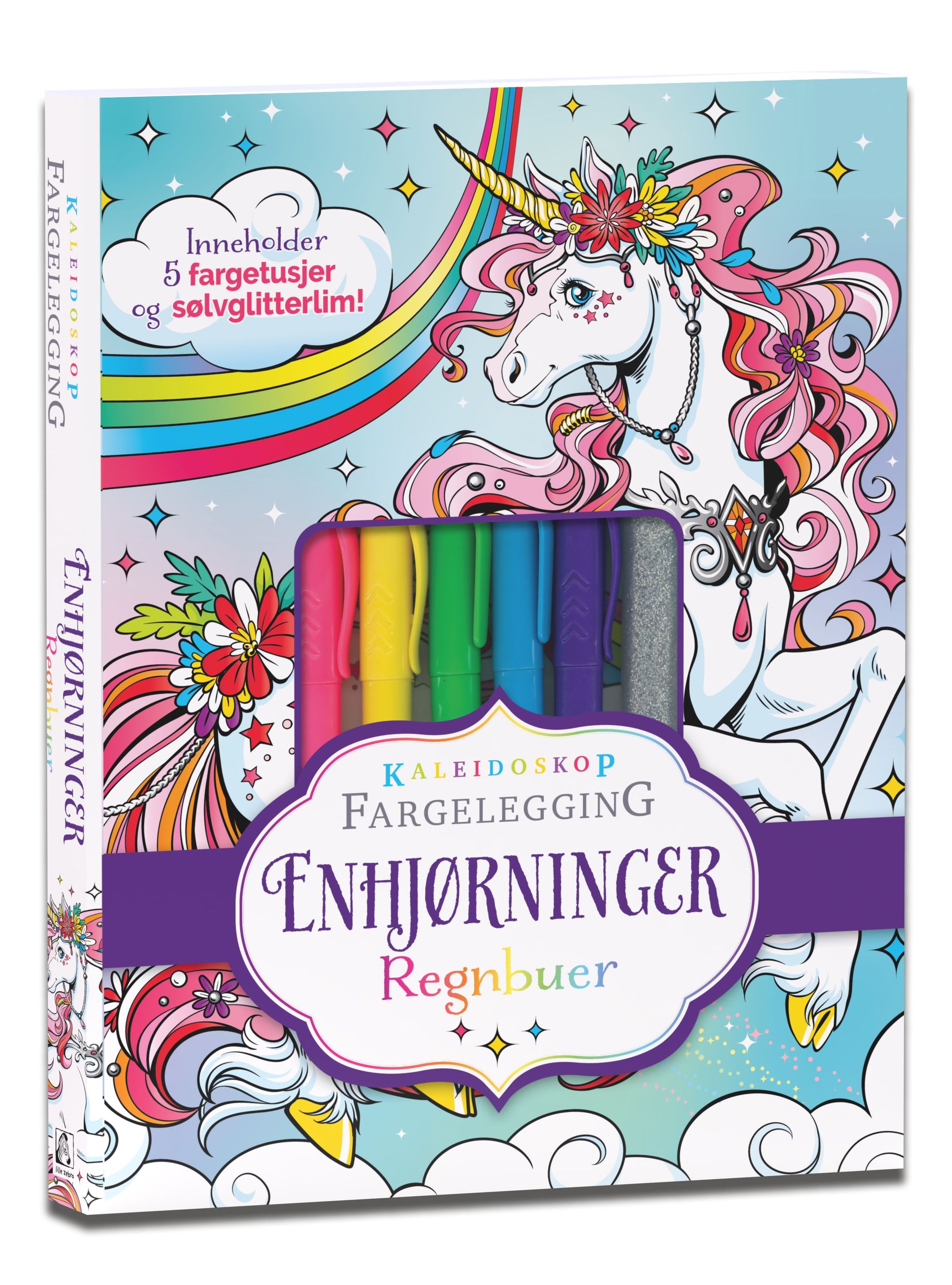 Enhjørninger : regnbuer : kaleidoskop fargelegging