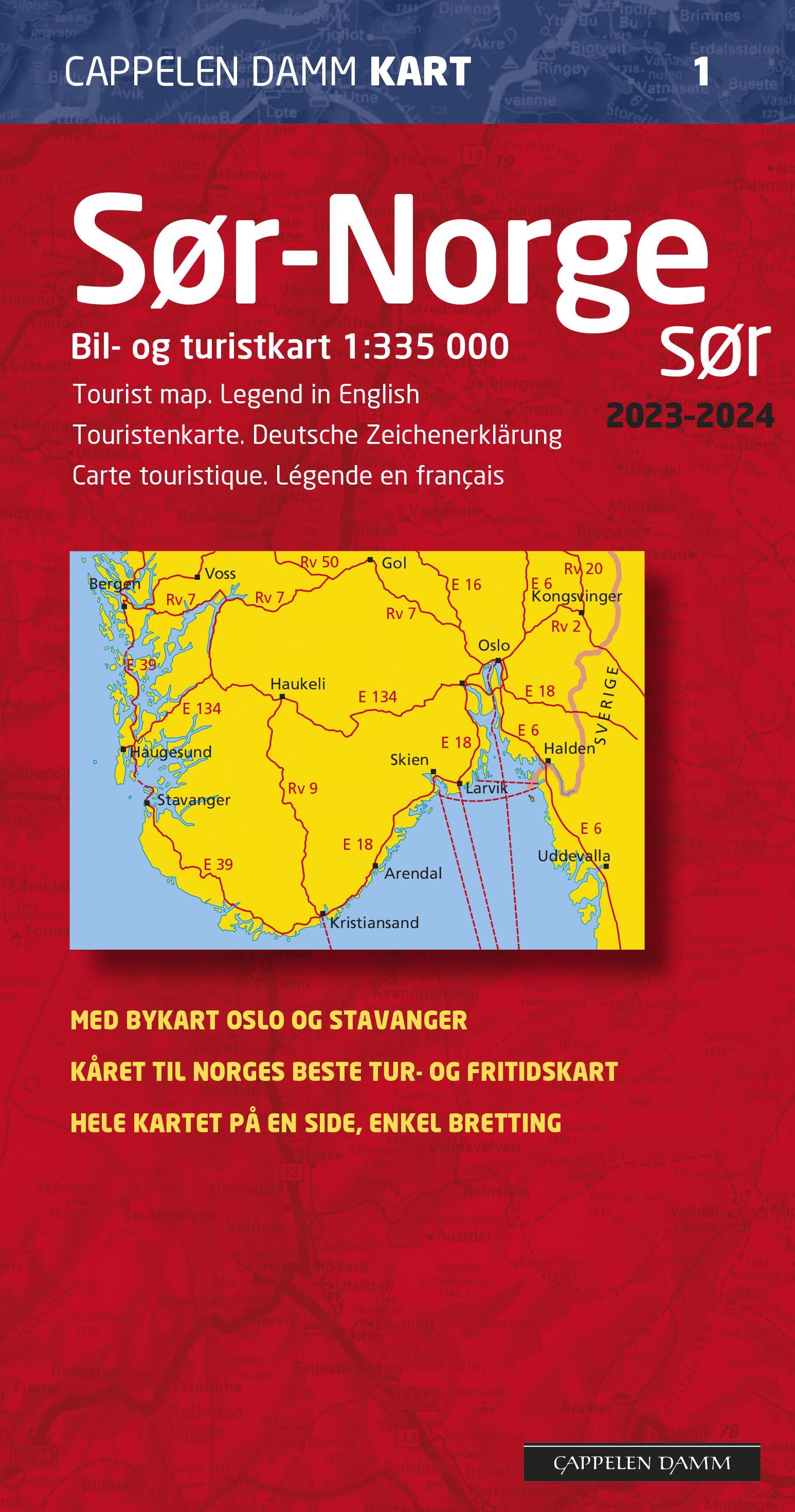 Sør-Norge sør 2023-2024 : bil- og turistkart = tourist map = Touristenkarte = carte touristique
