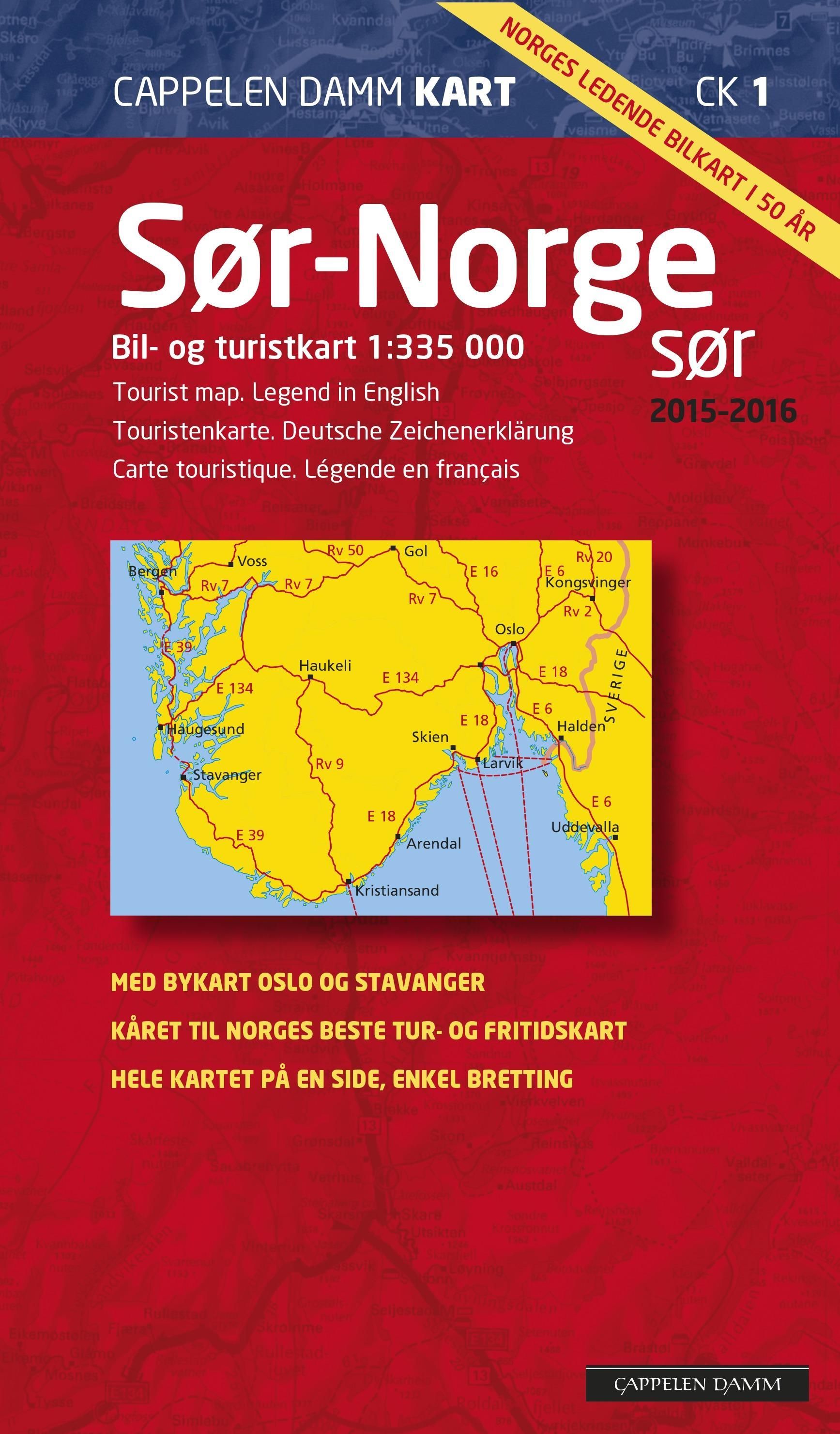 Sør-Norge sør 2015-2016 : bil- og turistkart = tourist map = Touristenkarte = carte touristique