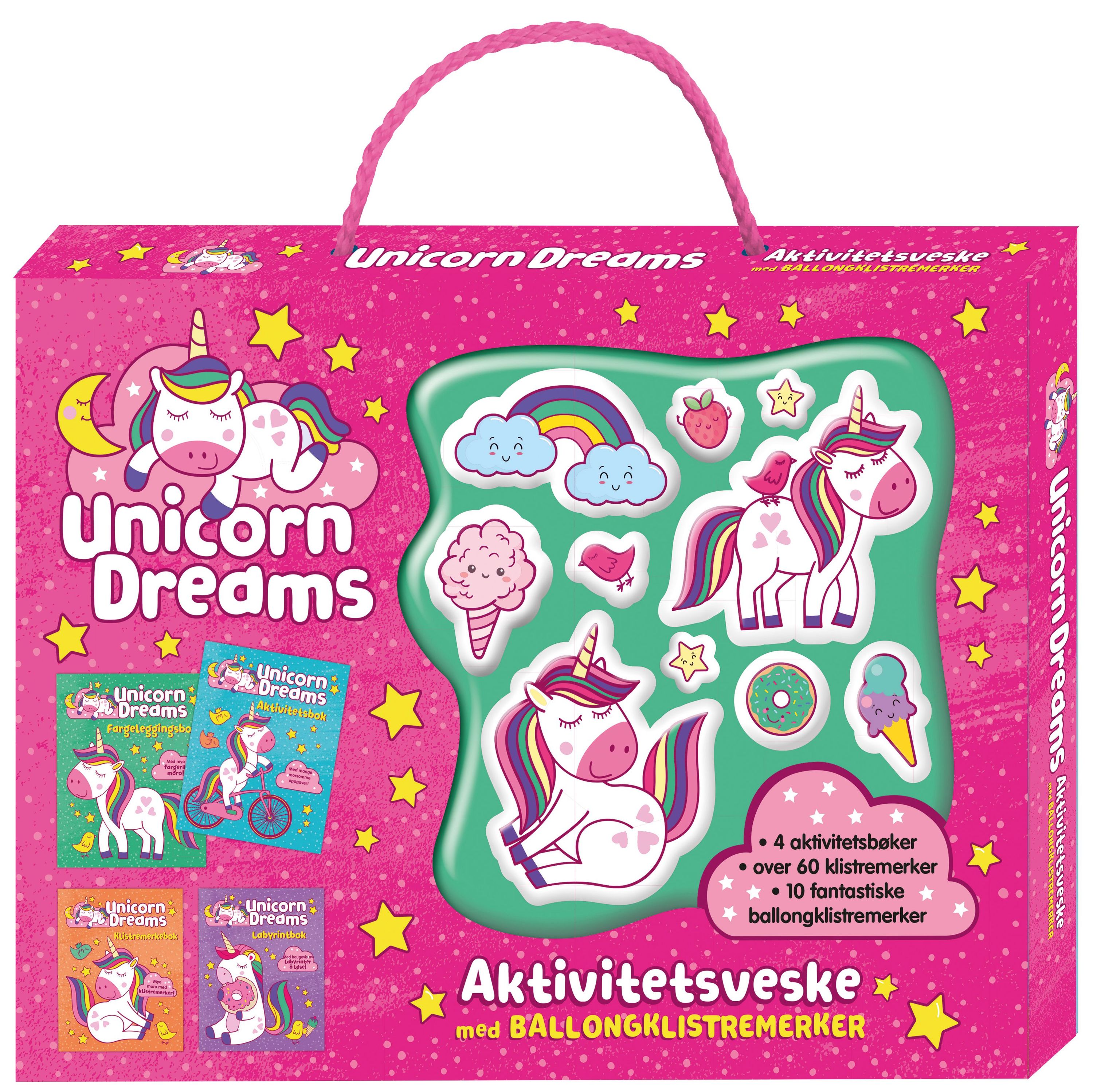 Unicorn dreams : aktivitetsveske med ballongklistremerker