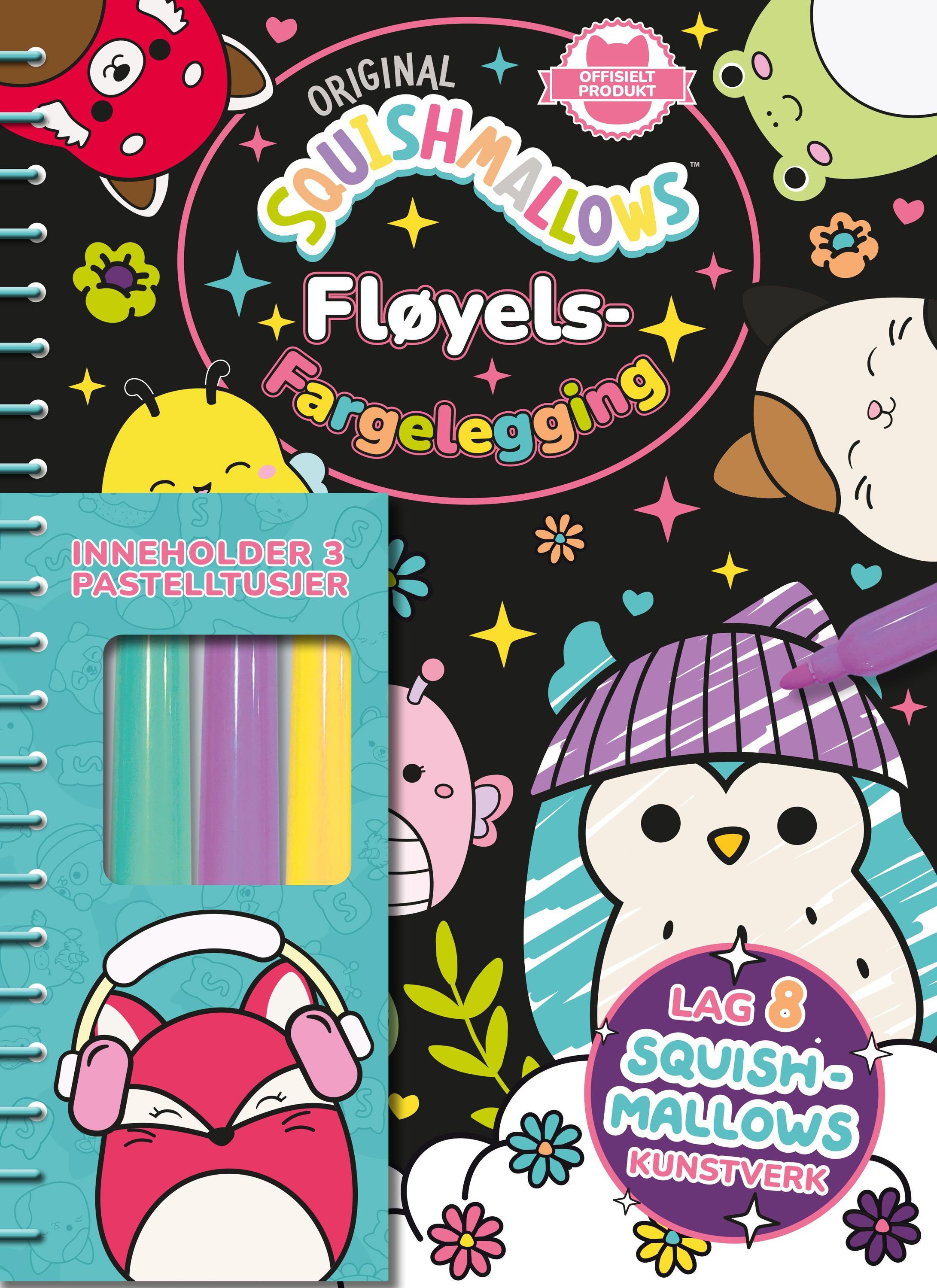 Original squishmallows fløyelsfargelegging : inneholder 3 pastelltusjer