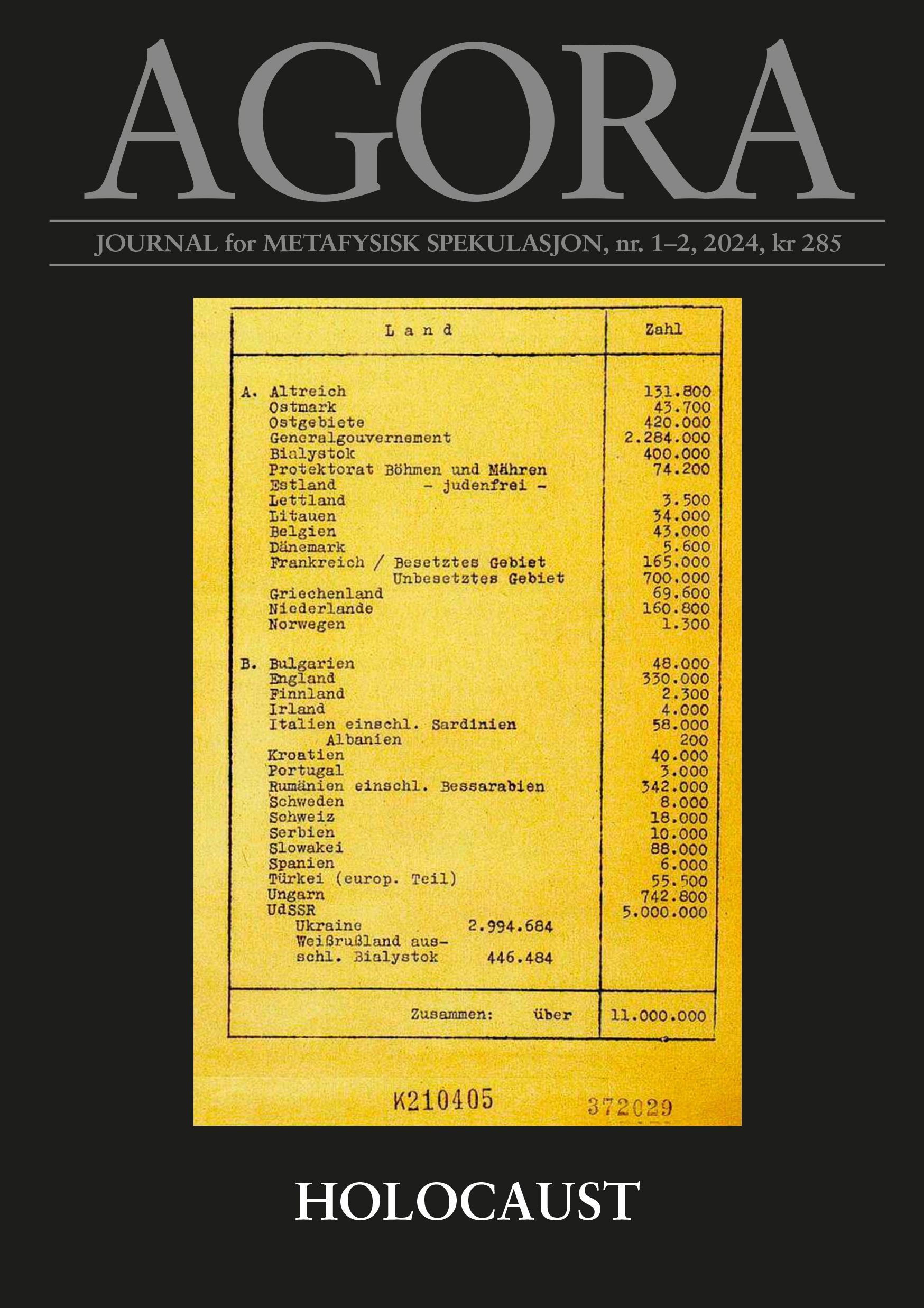 Agora : journal for metafysisk spekulasjon. Nr. 1-2 2024. Holocaust