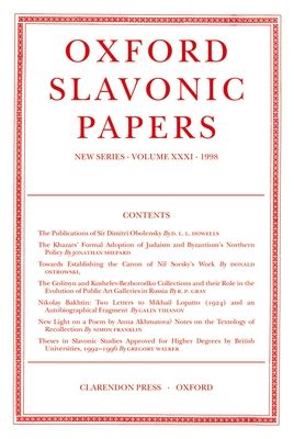 Oxford Slavonic Papers: Volume XXXI (1998)