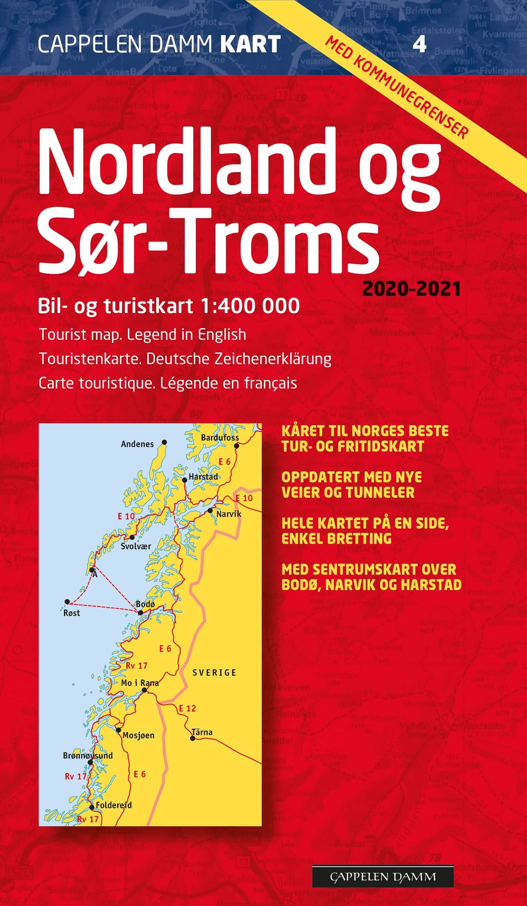 Nordland og sør-Troms 2020-2021 : bil- og turistkart = tourist map = Touristenkarte = carte touristiqu