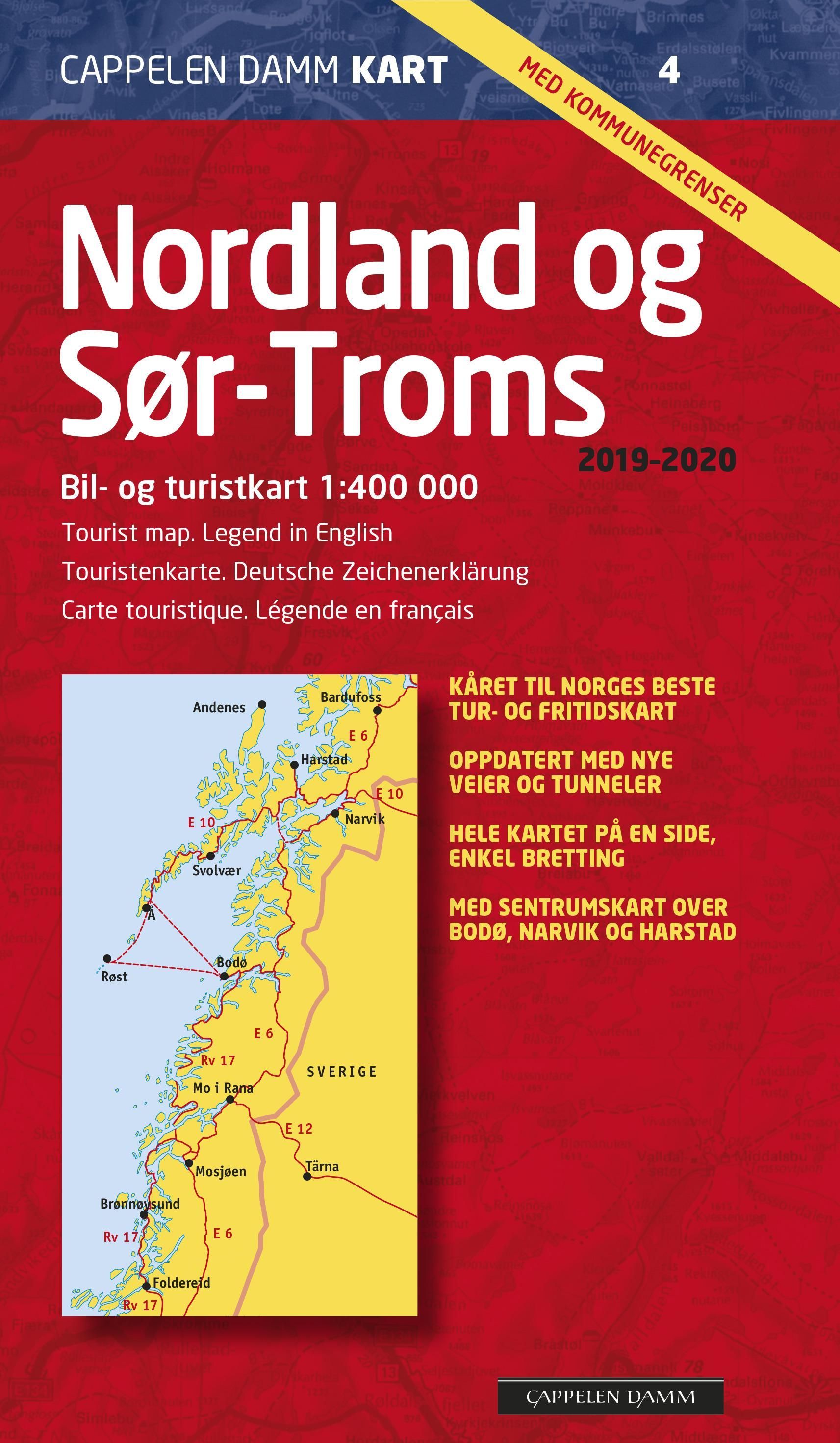 Nordland og sør-Troms 2019-2020 : bil- og turistkart = tourist map = Touristenkarte = carte touristique