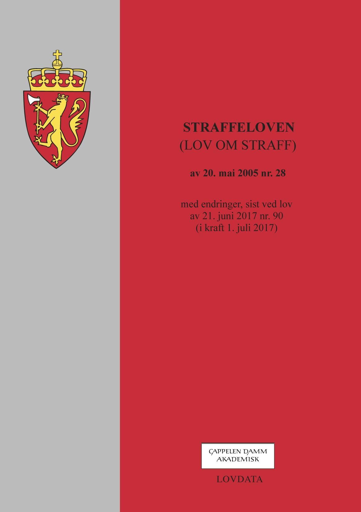 Straffeloven (lov om straff) av 20. mai 2005 nr. 28 med endringer, sist ved lov av 21. juni 2017 nr. 90 (i kraft 1. juli 2017)