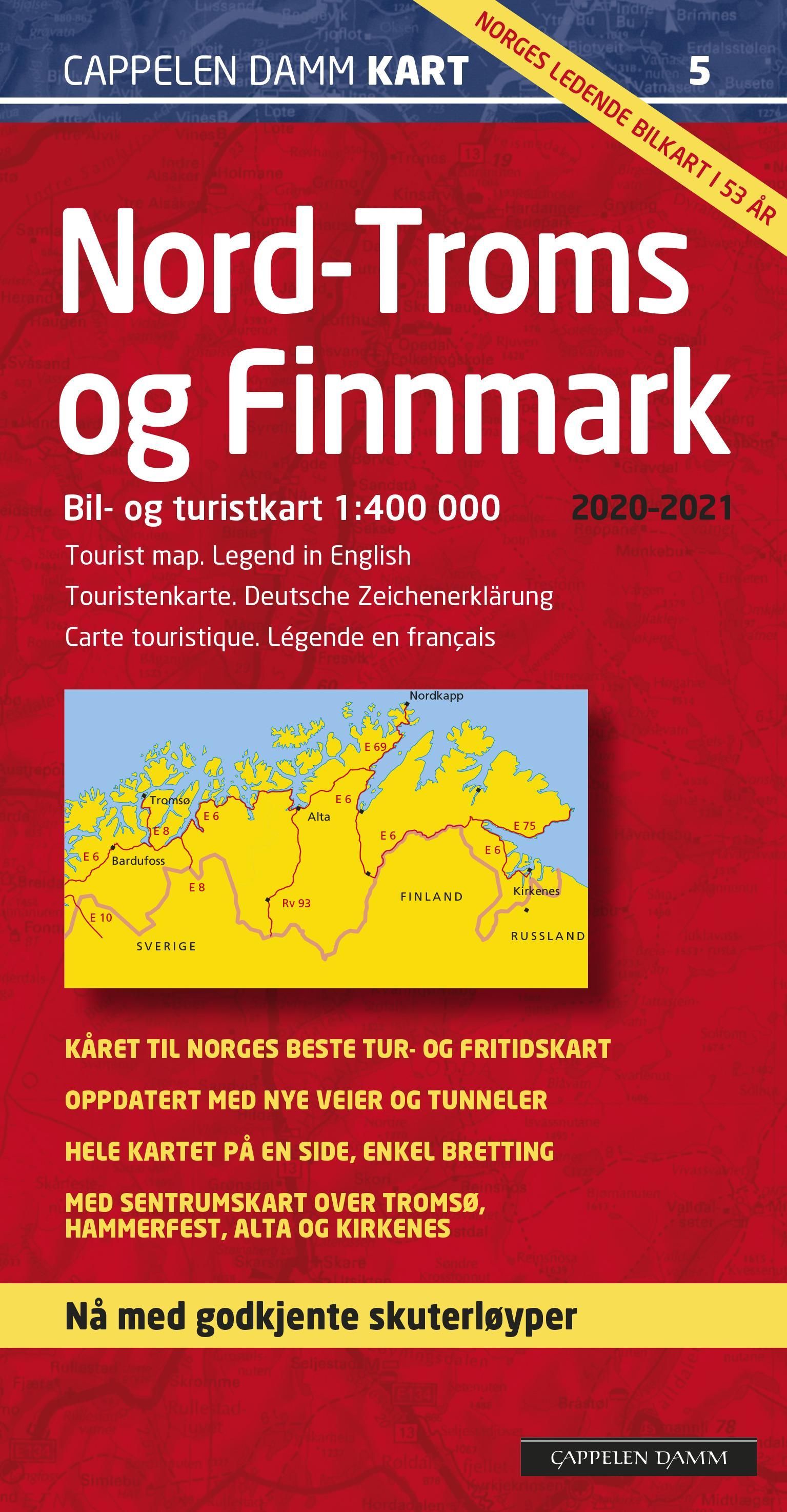 Nord-Troms og Finnmark 2020-2021 : bil- og turistkart = tourist map = Touristenkarte = carte touristiquem