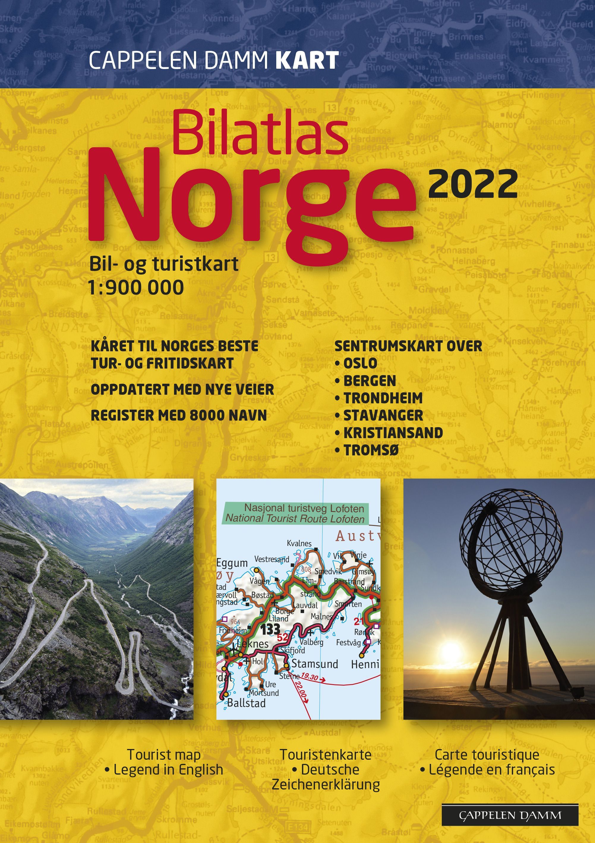 Bilatlas Norge 2022 : bil- og turistkart = tourist map = Touristenkarte = carte touristique
