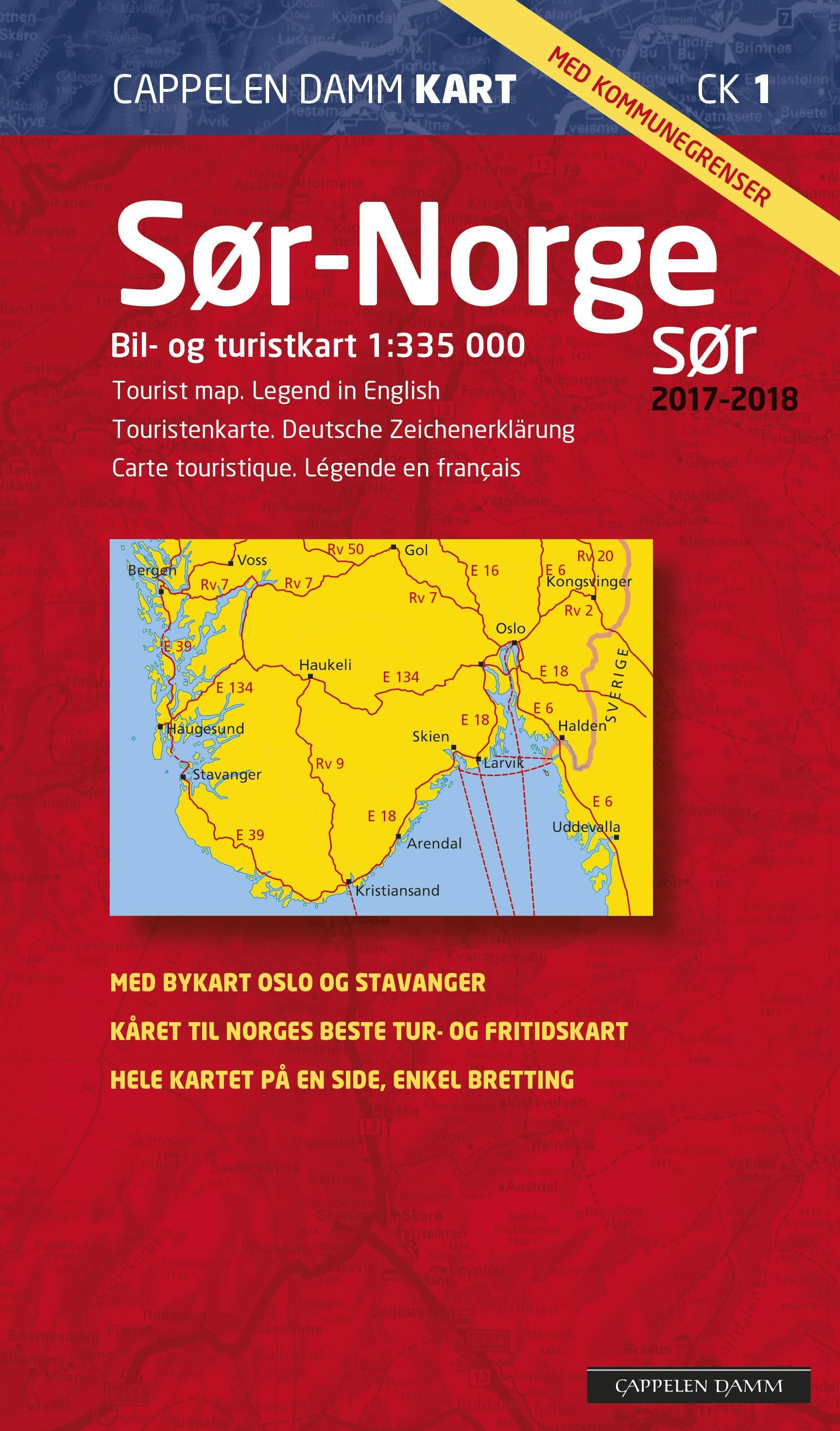Sør-Norge sør 2017-2018 : bil- og turistkart = tourist map = Touristenkarte = carte touristique