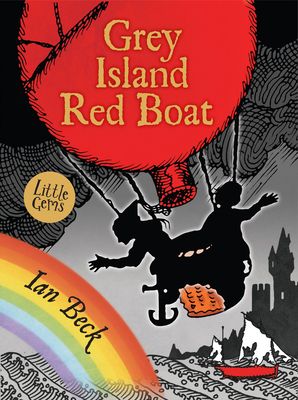 Grey island red boat